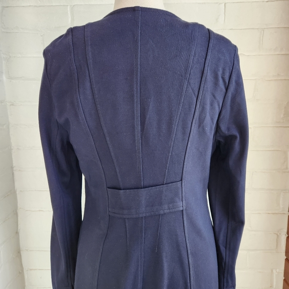 CAbi Lido Navy Blue Ponte Knit Front Button Long Blazer Jacket #5093 Size M - Picture 7 of 10